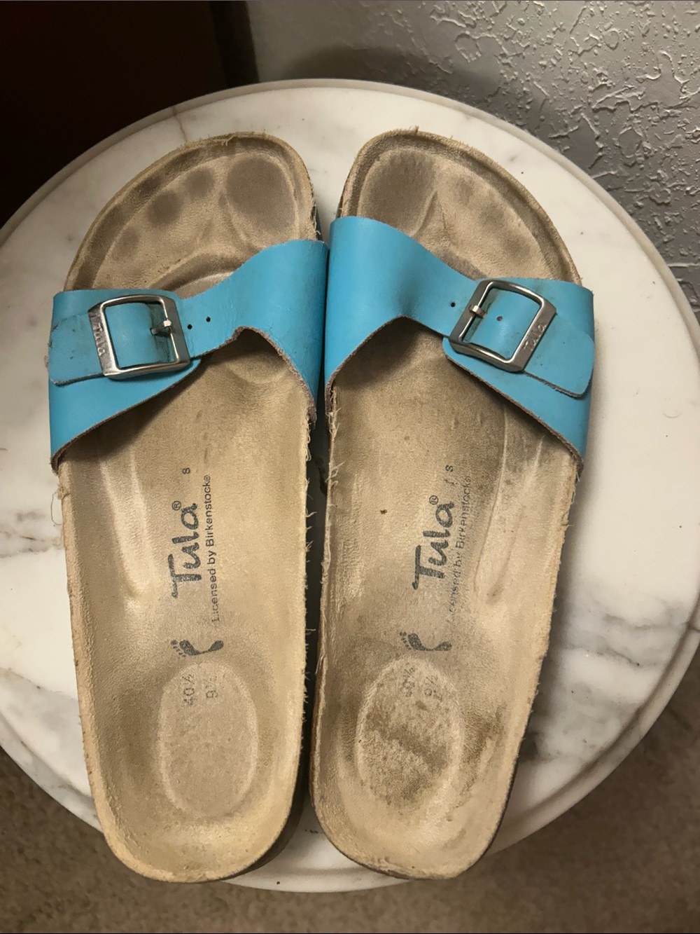 Tula Birkenstock Turquoise Single-Buckle Slide Sandals. 10